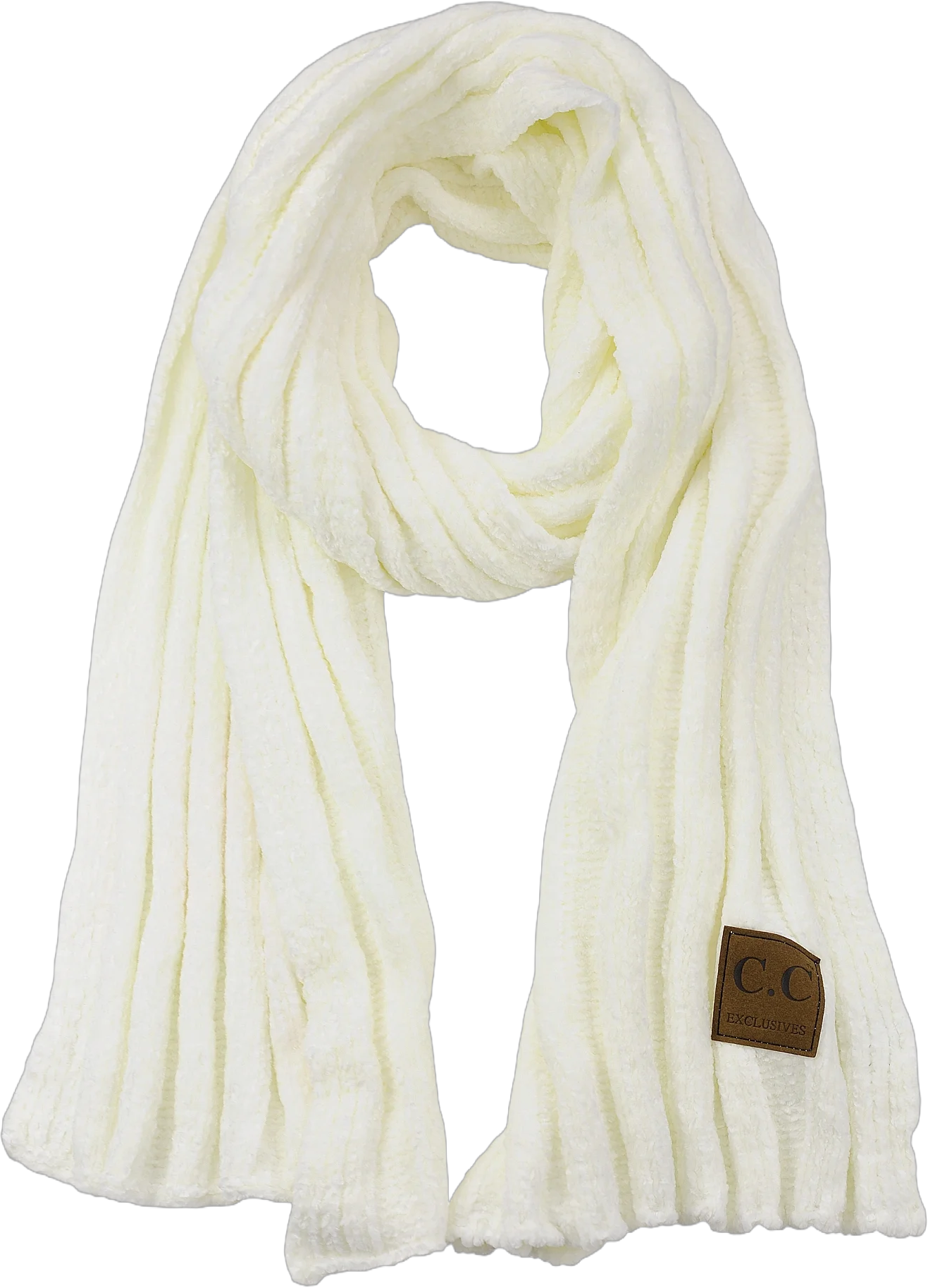 NYFASHION101 C.C Women's Ultra Soft Chenille Ribbed Thick Warm Knit Shawl Wrap Scarf-Ivory