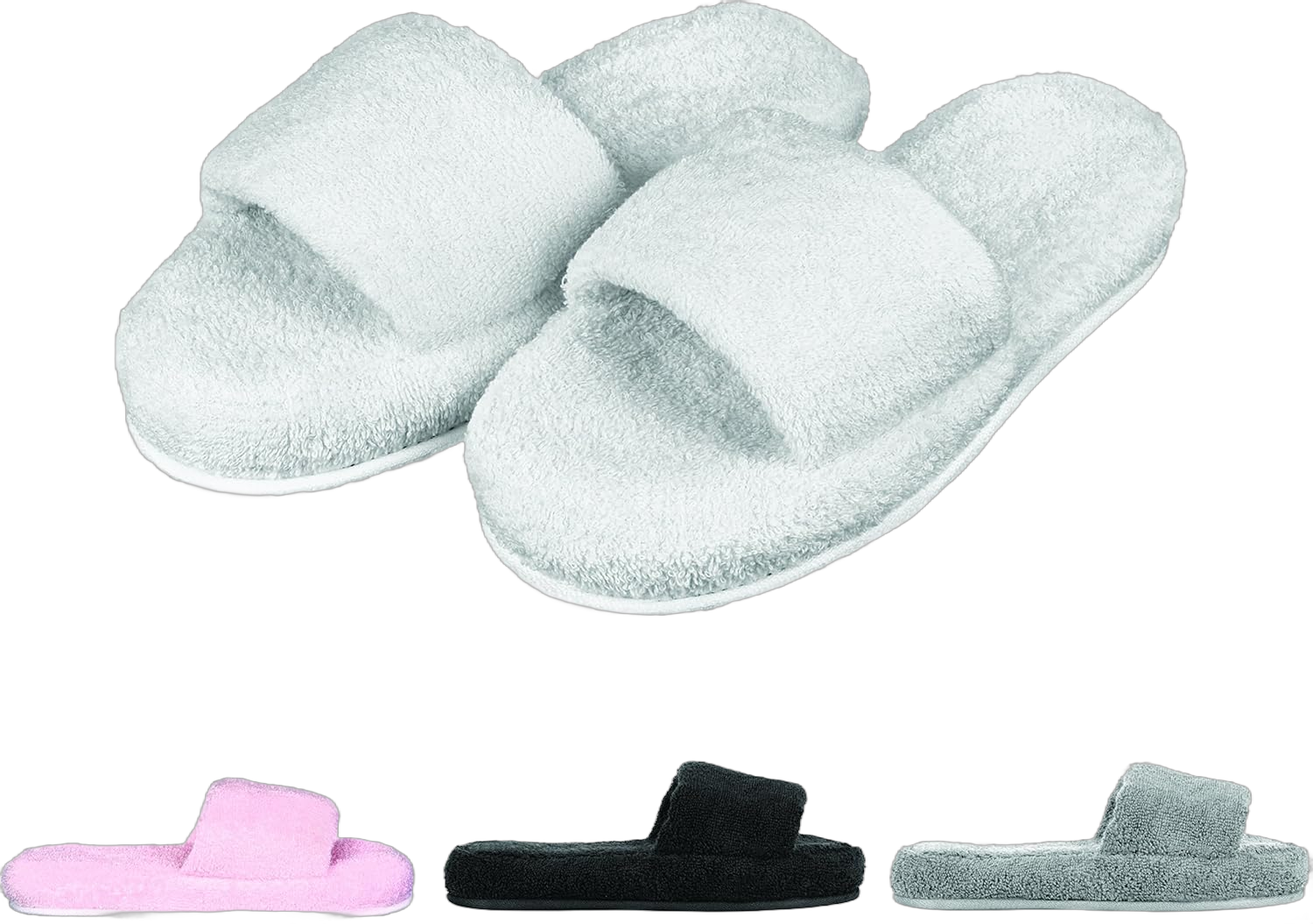 Men's and Women's Cozy Memory Foam Soft Premium 100% Turkish Terry Cotton Cloth Open Toe Spa House Indoor Slippers 11-12 White