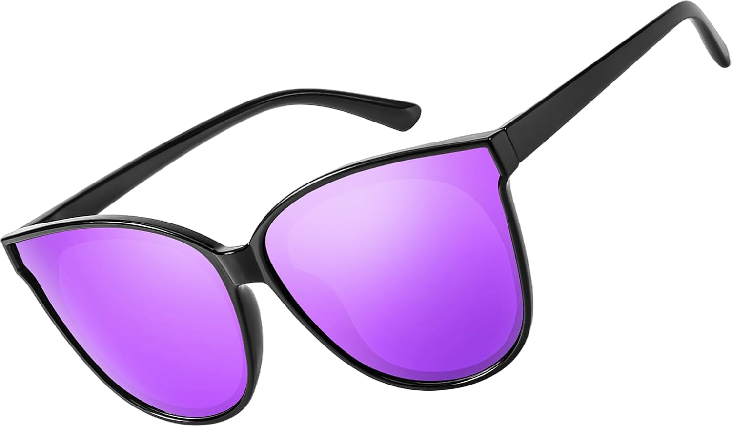 Oversized Cat Eyes Sunglasses for Women Polarized UV Protection Lenses Trendy Large/Big Cateye Style IF1627 C05 Black/ Purple Mirrored 67 Millimeters