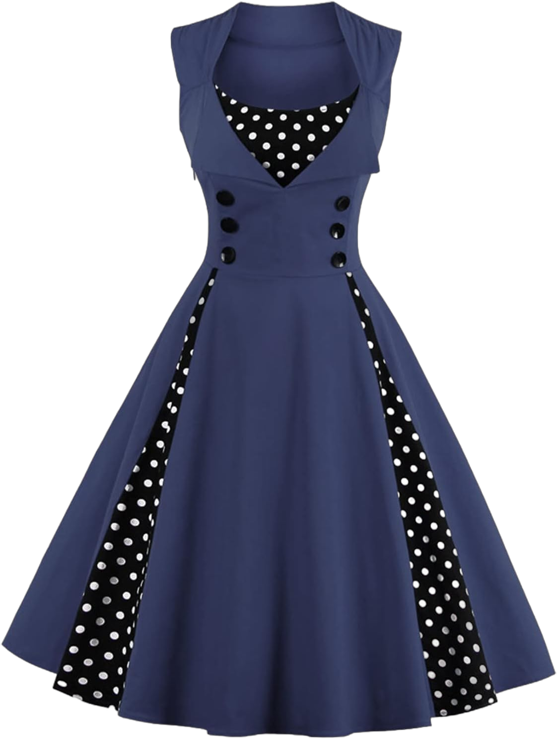 Ollysqiar Maxi Dresses for Women 2023,Women's Polka Dot Retro Vintage Style Cocktail Party Swing Dress Small Bu2-c