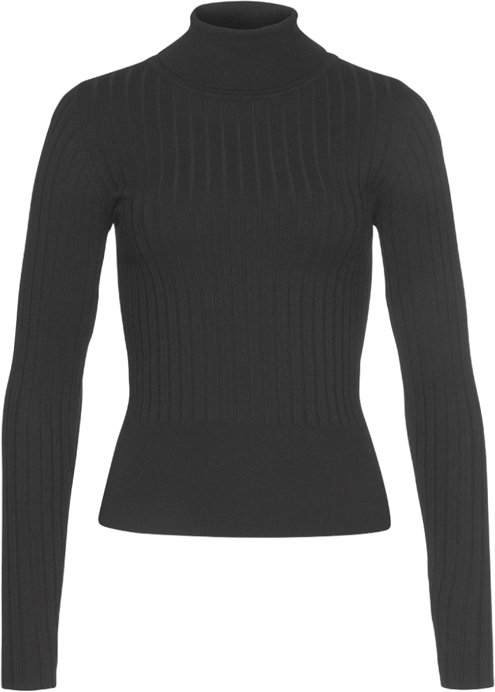 LASCANA Women's Ribbed Turtleneck Sweater Solid Black 4/6