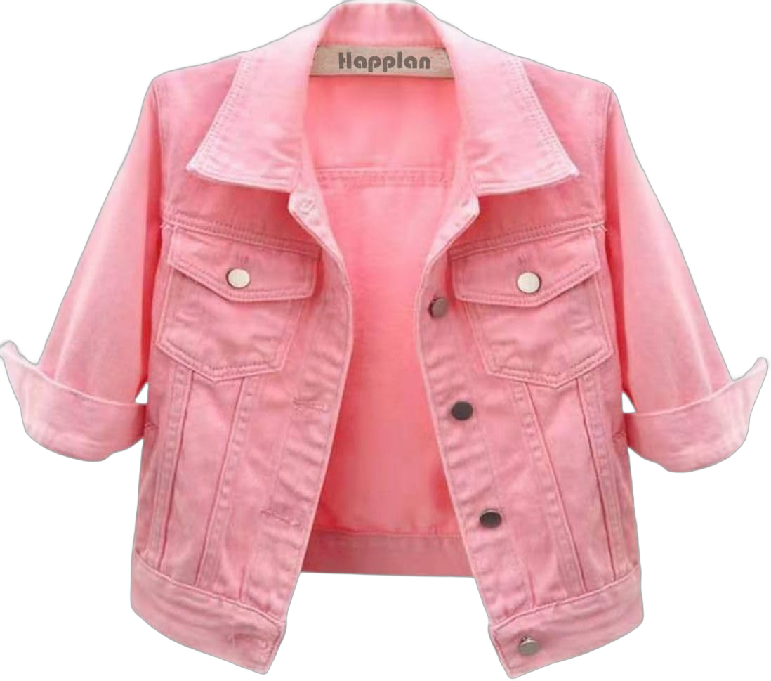 happlan Women's 3/4 Sleeve Short Denim Jacket Lapel Button Down Cropped Trucker Jean Jackets Coats Small Pink