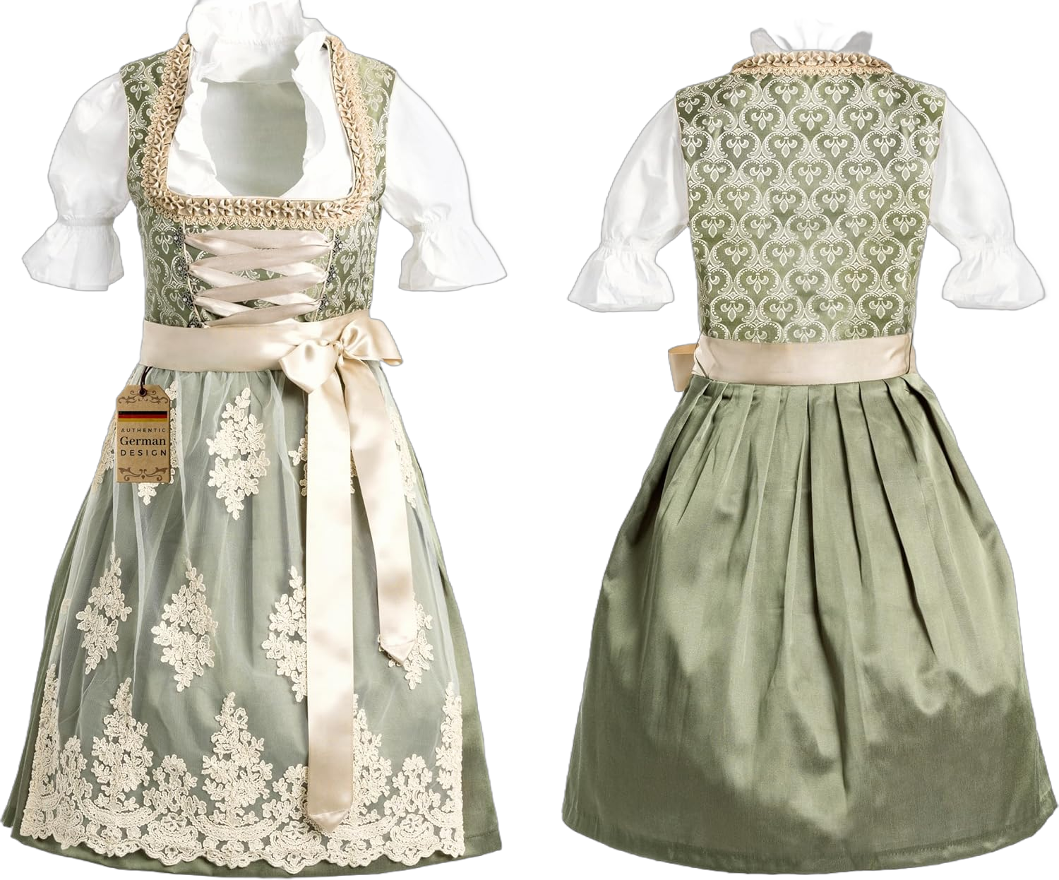 Dirndl Dresses Women Traditional German Oktoberfest Costumes Women - Authentic Dirndl Small Green Gold