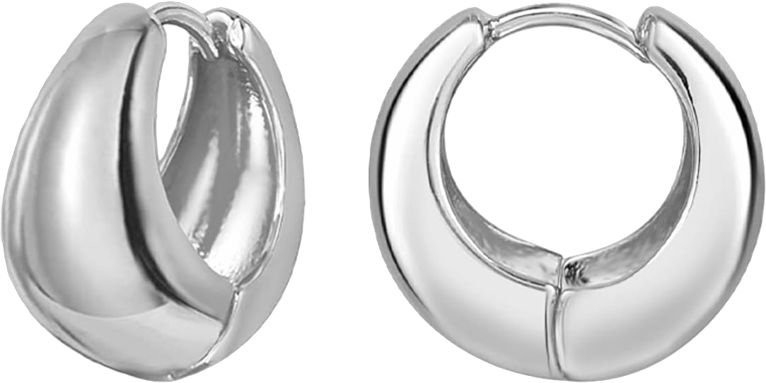 Small Thick Gold Chunky Hoop Earrings Lightweight Hoops For Women Style-2-Silver