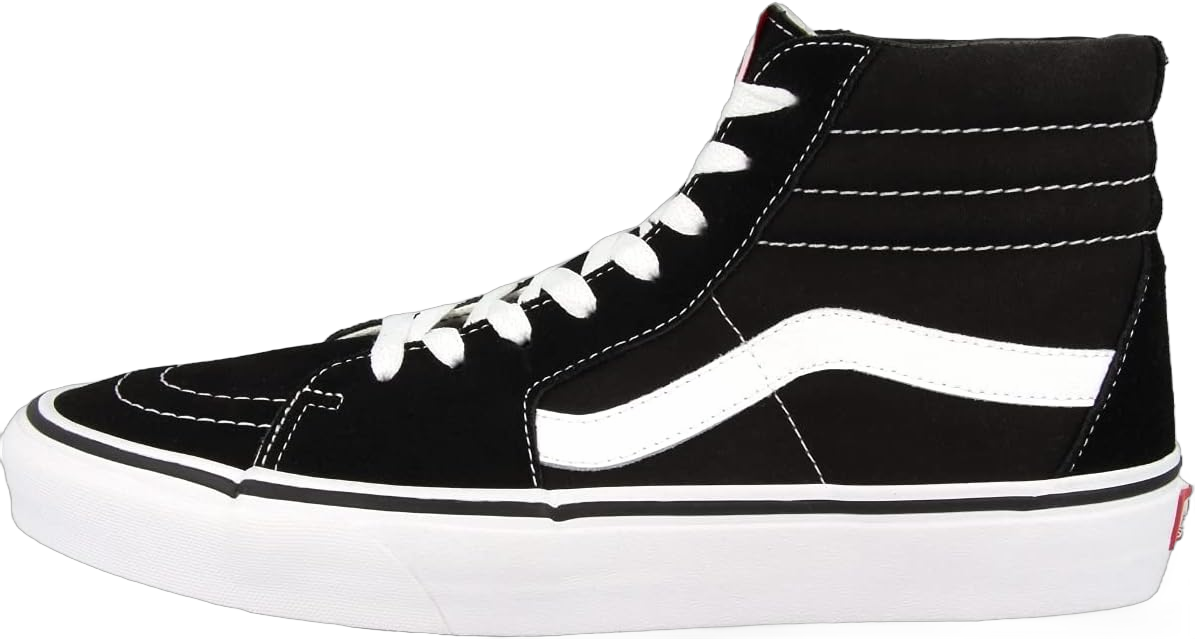 VANS Sk8-Hi Unisex Casual High-Top Skate Shoes, Comfortable and Durable in Signature Waffle Rubber Sole 6 Women/4.5 Men Black/Black/White