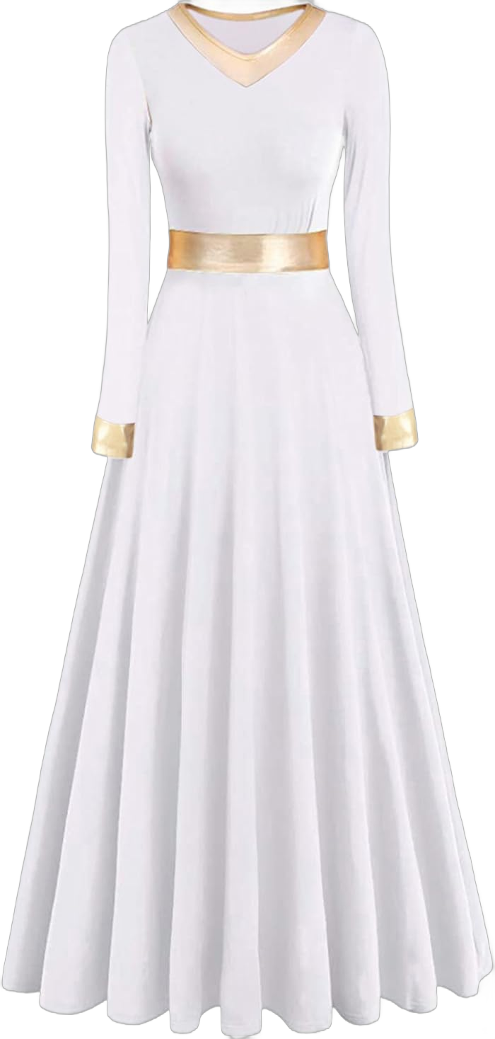 Women's Praise Dance Dress Metallic Bi Color Liturgical Worship Costume Lyrical Dancewaer Church Robe Large 032 White