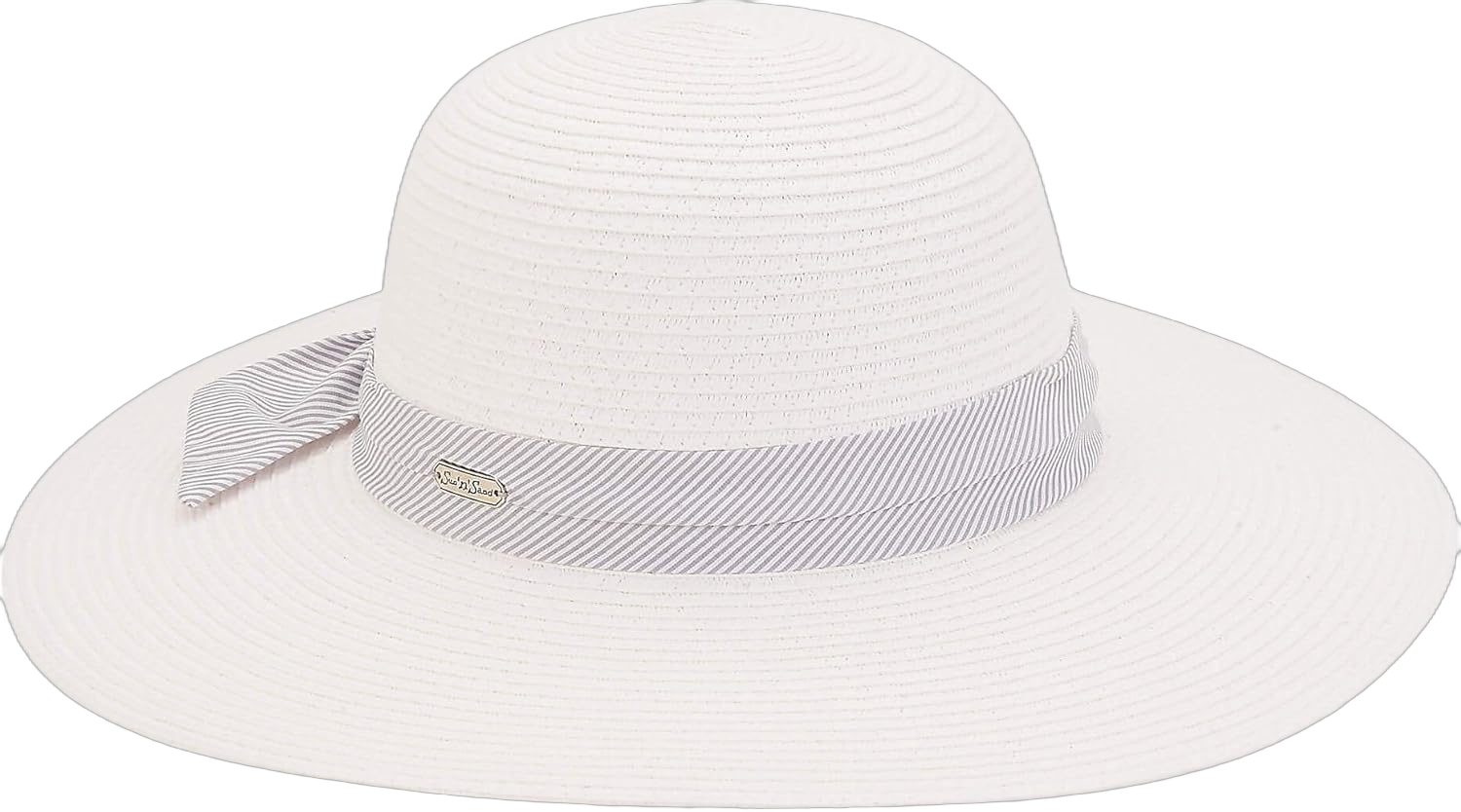 Sun 'N' Sand Womens Ribbon Hatband Paper Braid Round Sun Hat One Size White/Grey