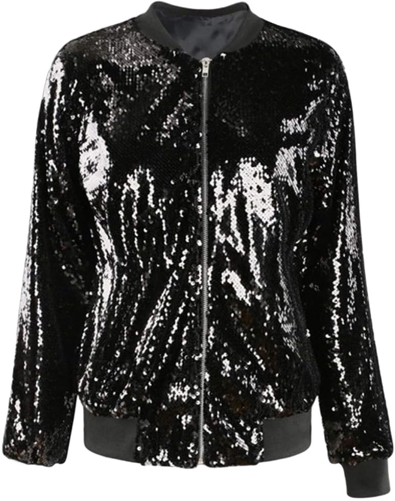 Cresay Women's Sequin Fitted Long Sleeve Zipper Blazer Bomber Jacket X-Large D Black