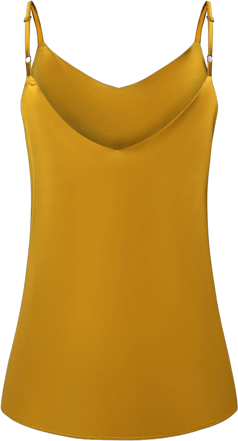 7th Element Womens Silk Satin Camisole Plus Size Tank Tops V Neck Casual Cami Sleeveless Blouses Summer Basic Tank Shirt A00 - Gold Mustard Yellow Small