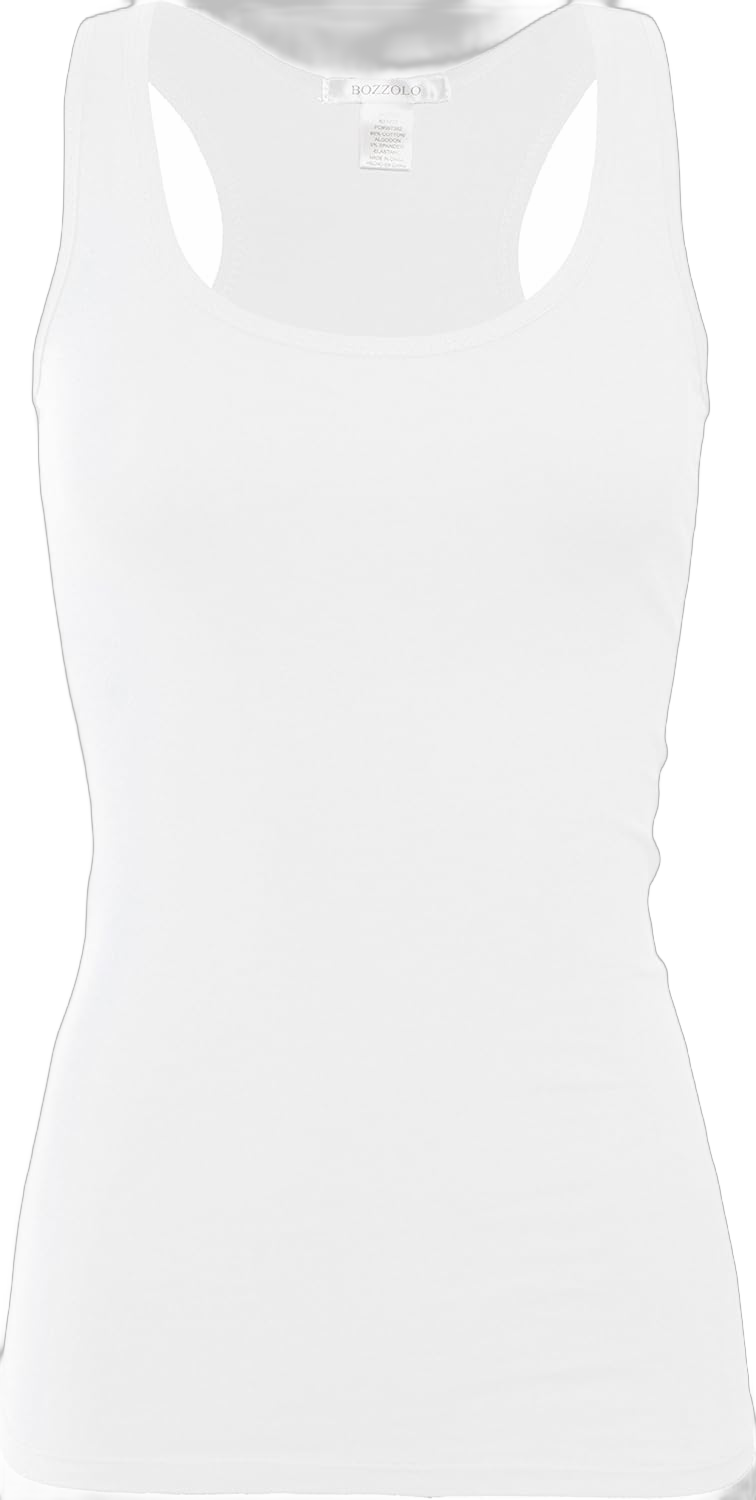 Bozzolo Women's Basic Cotton Spandex Racerback Solid Plain Fitted Tank Top Large White