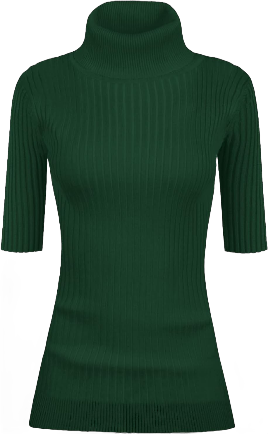 v28 Women Turtleneck 1/2 Half Sleeve Highly Stretchy Ribbed Knit Fitted Sweater