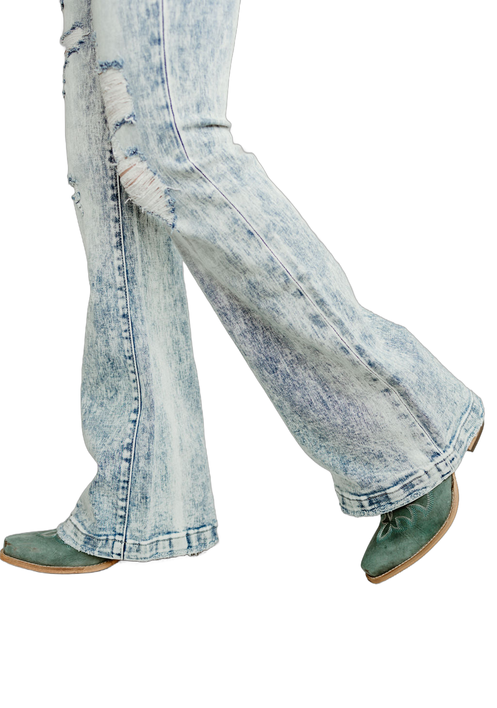 Woman's Acid Wash Distressed Mid Rise Boot Cut Jeans