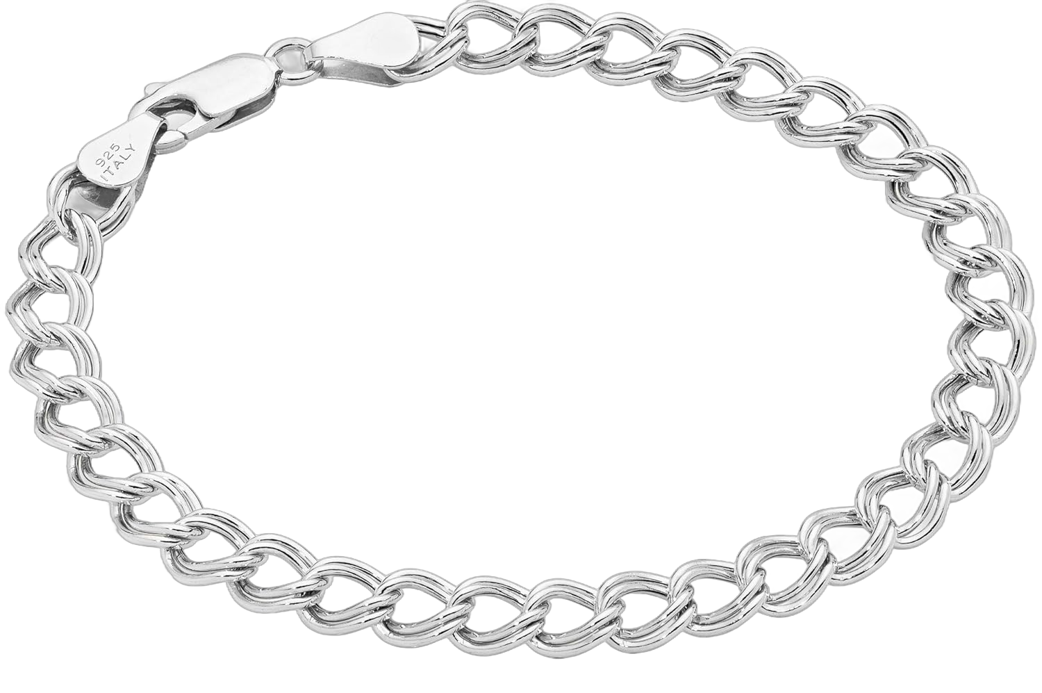 Miabella 925 Sterling Silver Italian Double Curb Link Chain Bracelet for Women Men, Charm Bracelet Made in Italy 6mm, Length 7.5 Inches