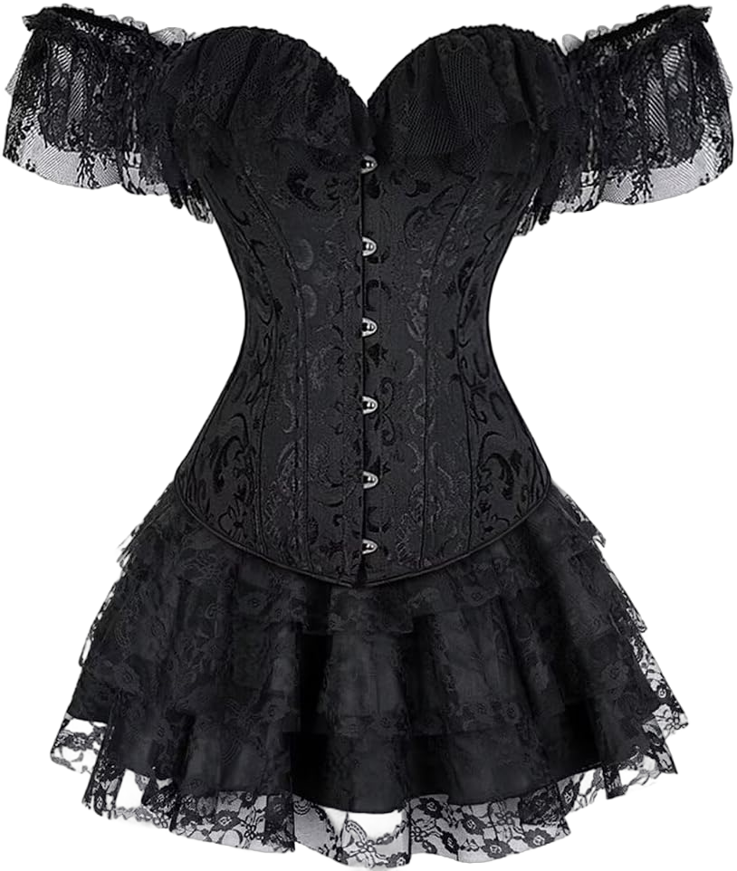 Corset for Women Skirt Set Top Plus Size Outfit Lace up Gothic Medieval Renaissance 5X-Large Black