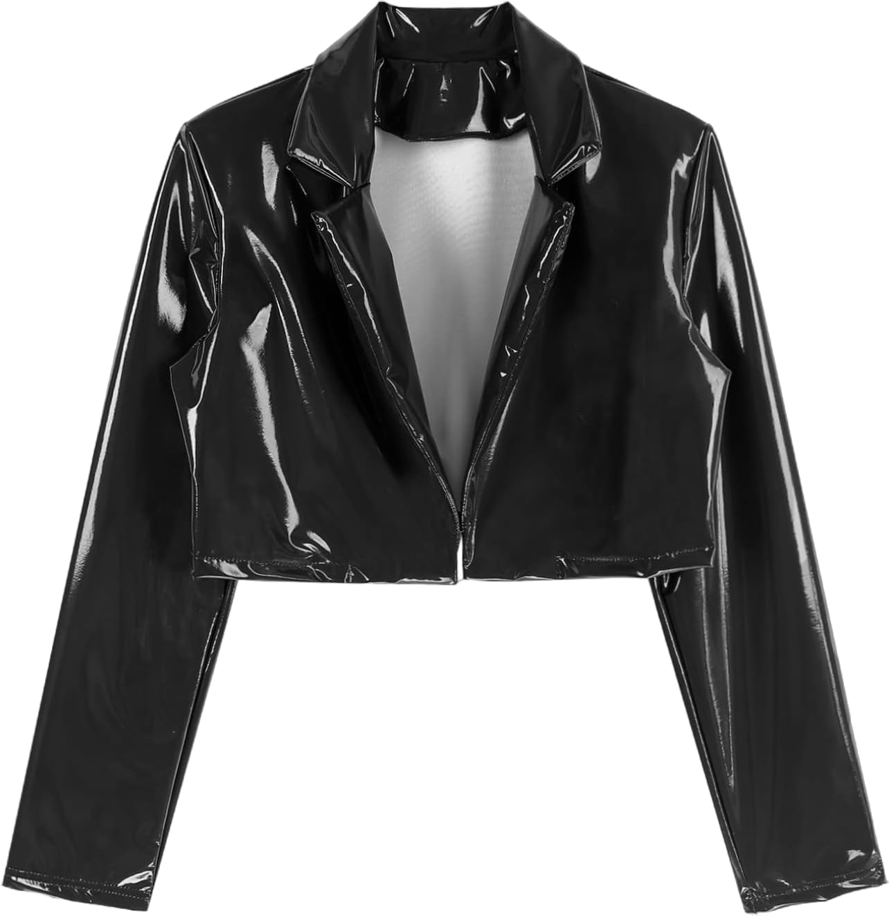 easyforever Women's Patent Leather Jacket Shiny Metallic Long Sleeve Cropped Motorcycle Coat X-Large Black