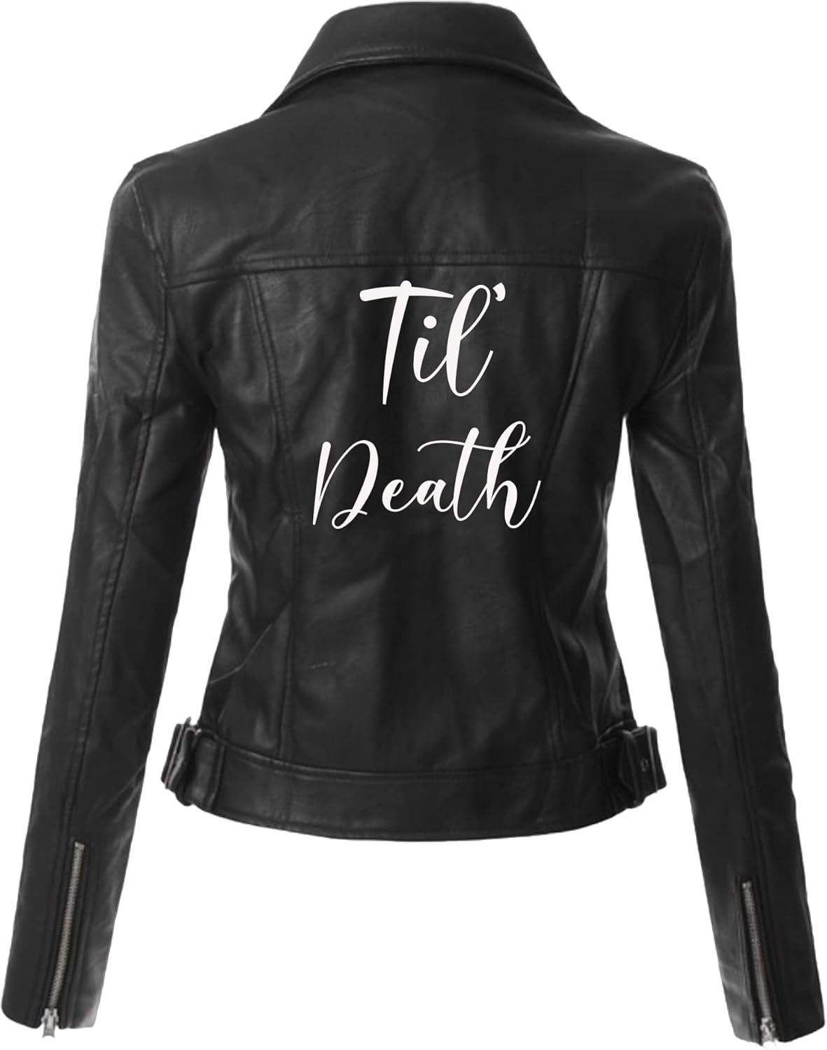 Til Death Leather Jacket, Bride to Be Wedding Moto Faux Leather Jacket for Her, Womens Bachelorette Jacket Large Black