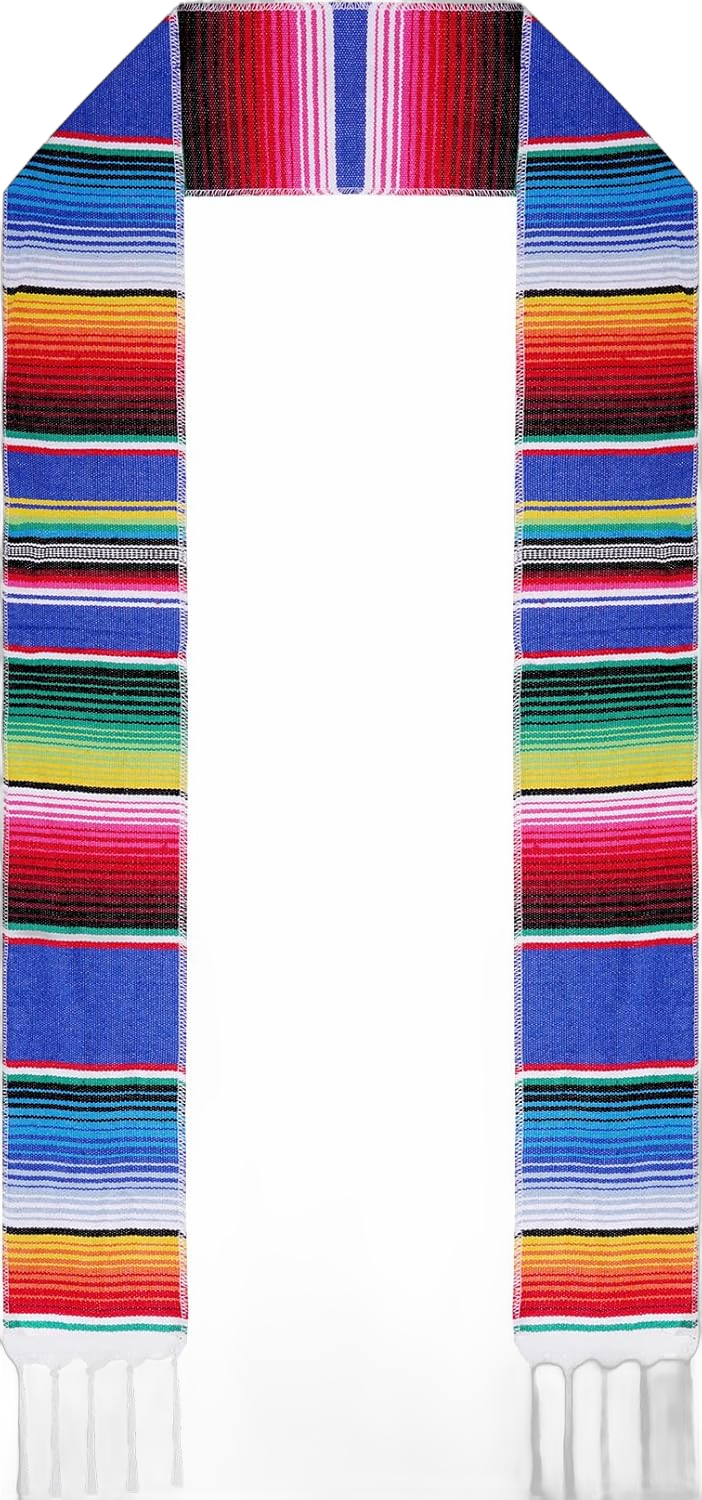 Mexican Graduation Stole Sash Mexican Serape Scarf Colorful Graduation Honor Stole for Graduation Women Men Blue