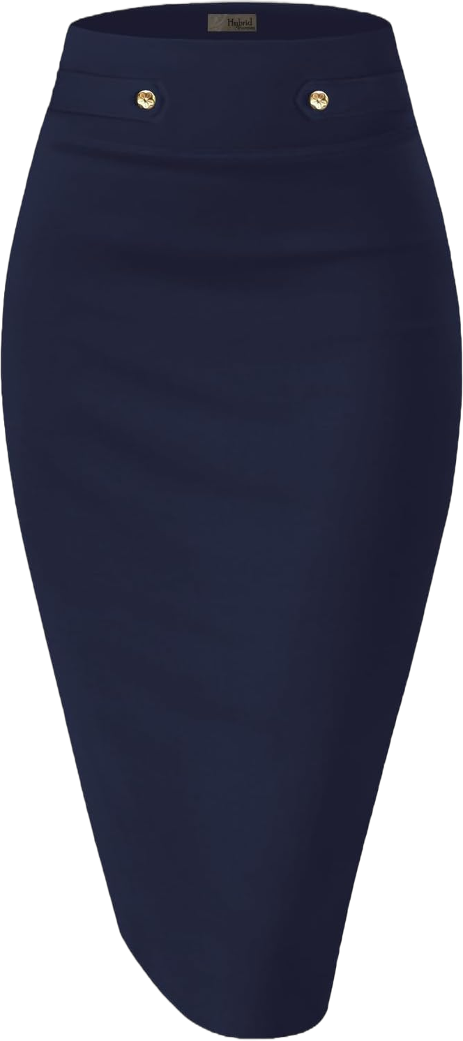 Hybrid & Company Womens Pencil Skirt Premium Nylon Ponte Stretch Office Made in The USA Below Knee Small Navy