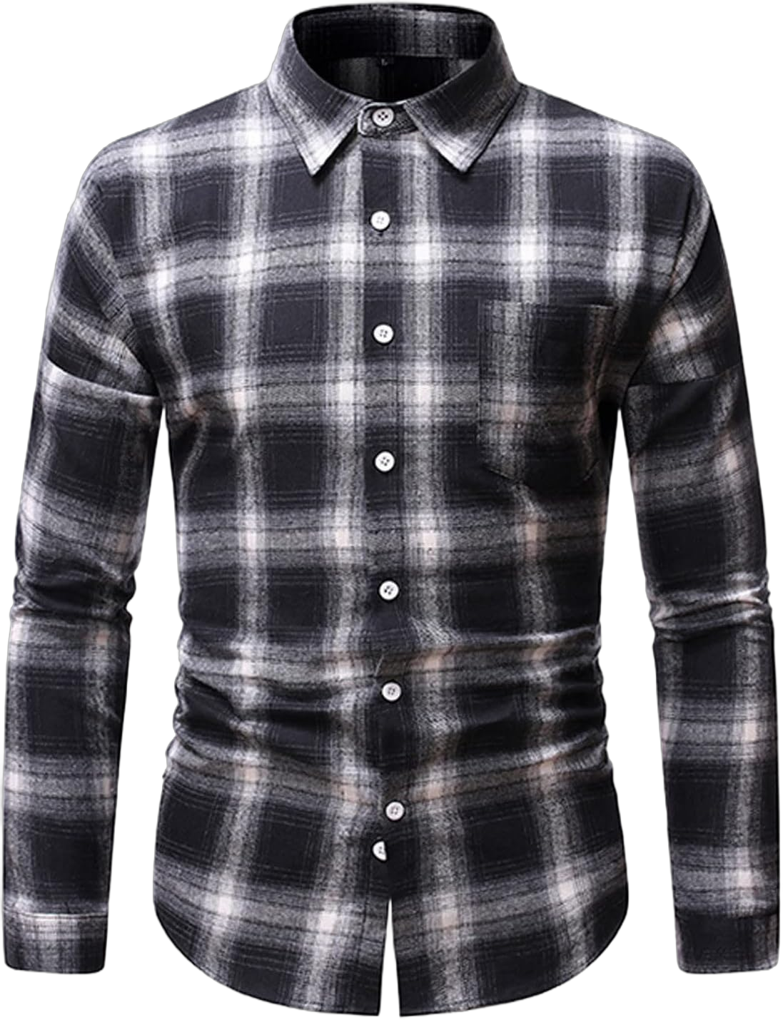 Men's Plaid Flannel Shirt Button Down Long Sleeve Regular-Fit Shacket Jacket Plaid Shirt Jacket Winter Casual Top 2-black Medium