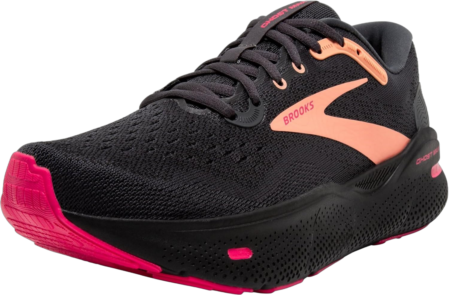 Brooks Women’s Ghost Max Cushion Neutral Running & Walking Shoe 9.5 Black/Papaya/Raspberry