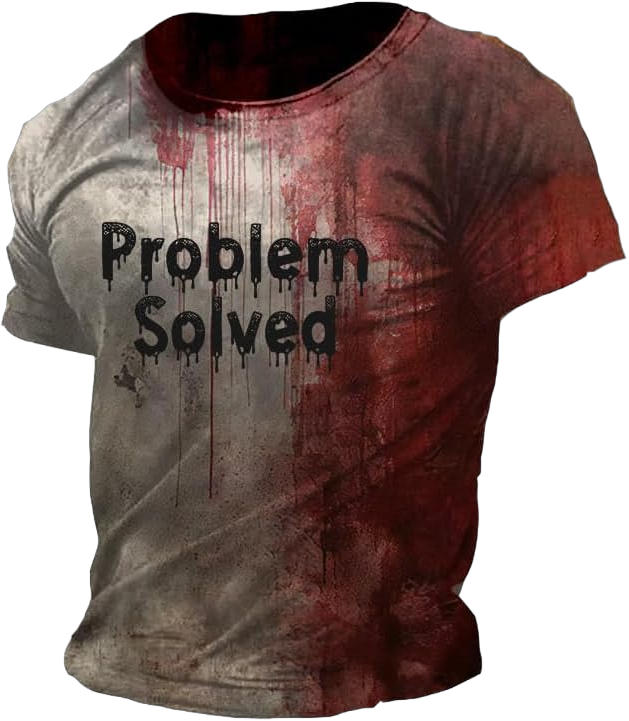 Bloody Problem Solved Halloween Print T-Shirt Horror Tshirts Men Halloween Bloody Tops Khaki X-Large