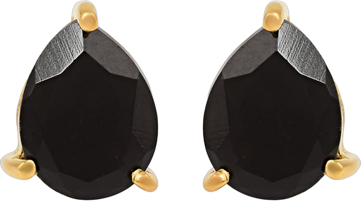 Women's 18K Gold Plated Metal 7x9 Pear Shape Gemstone Gemstone Stud Earrings - Birthstone Stud for Her 7. July Black Onyx Pear