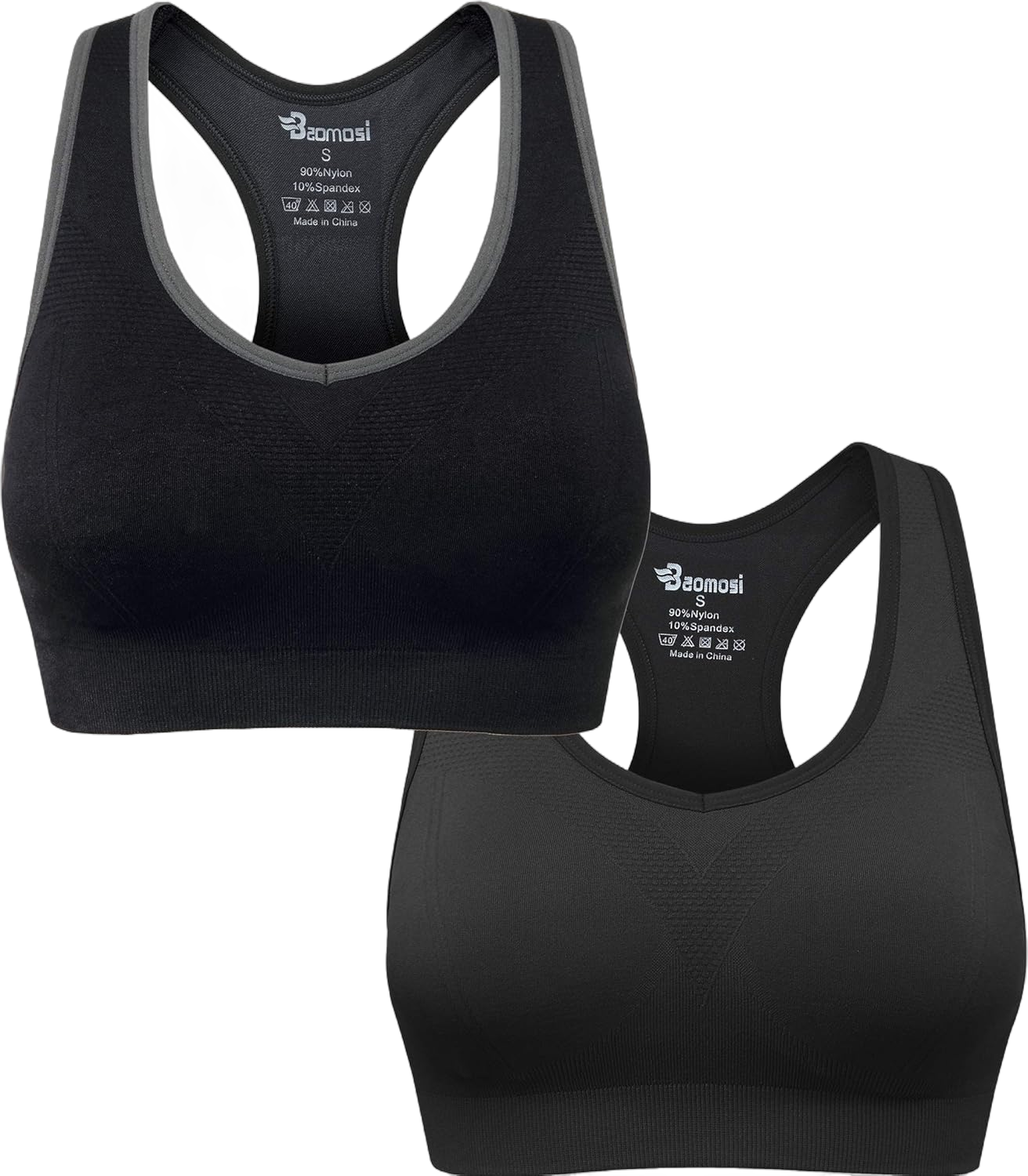 Women's Seamless Racerback Sports Bra High Impact Support Yoga Gym Workout Fitness Large 2pcs (Black,grey)