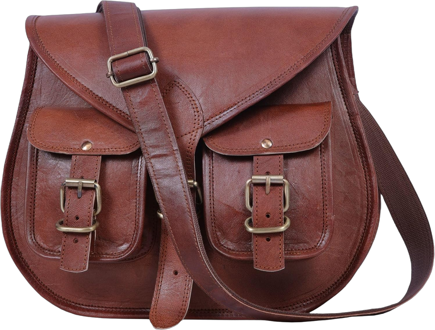 ANUENT 13-Inch Genuine Leather Crossbody Purses for Women Vintage Leather Satchel Messenger Bag Brown Saddle Leather Handbag