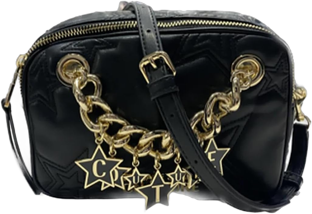 VERSACE JEANS COUTURE Black Square Star Quilted Charm Embellished Crossbody Bag for womens