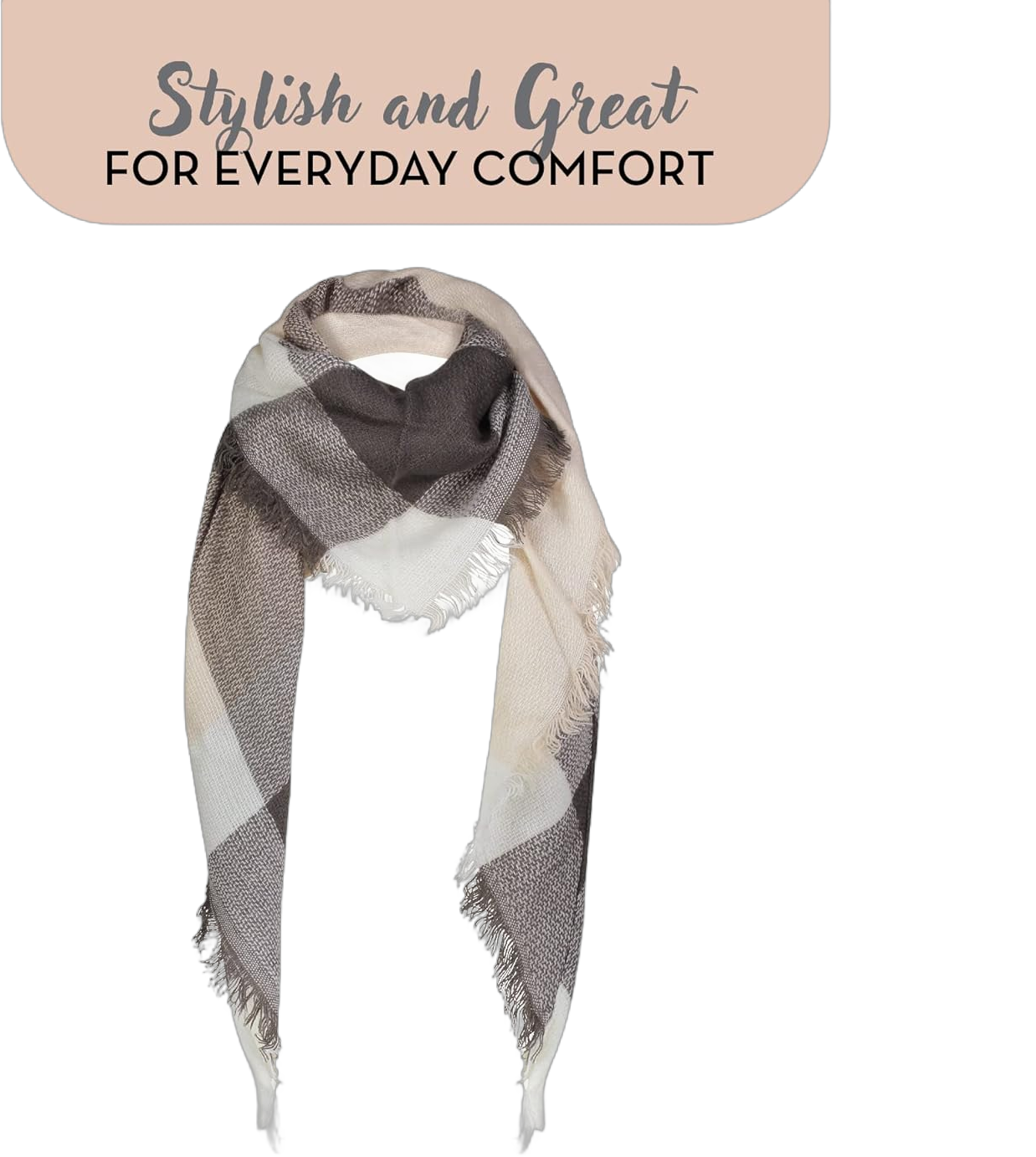 Plaid Blanket Scarf Winter Warm Fall Scarfs for Women, Lightweight Woven Soft Oversized Stylish Tartan Scarves Shawl Wraps Standard Ivory Combo