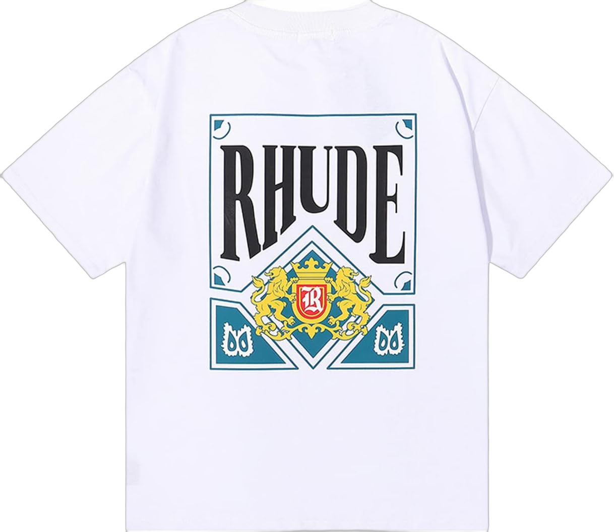 Rhude Shirt Men's Playing Cards Print RH T Shirt Hip-Pop Trendy High Street Couple Sweatshirt Short Sleeve Tee Tops Boy (White,Small,Small)