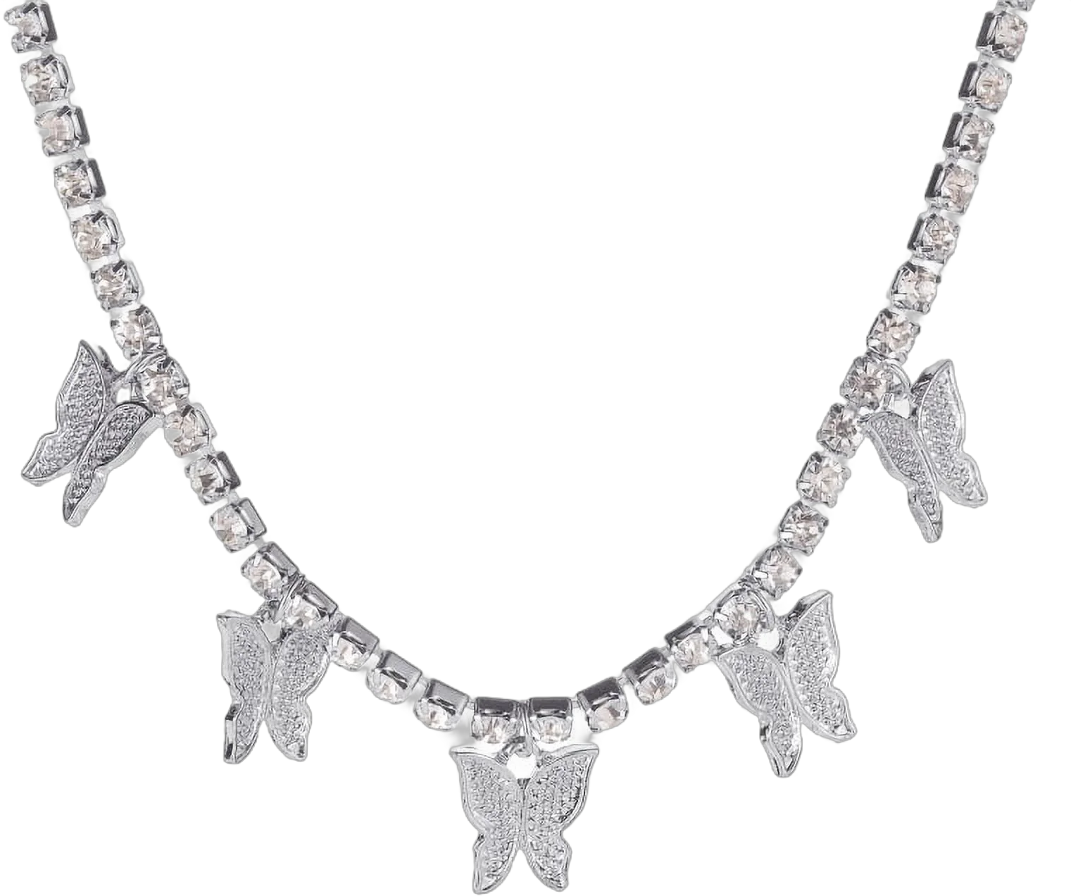 PINSONG Silvery Plated Rhinestone Butterfly Choker Necklaces for women Dainty Zirconia Cut Faux Diamond chain