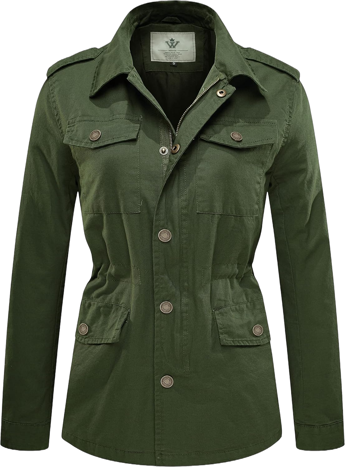 WenVen Women's Lightweight Canvas Cotton Military Jacket Utility Lapel Anorak 3X-Large Green