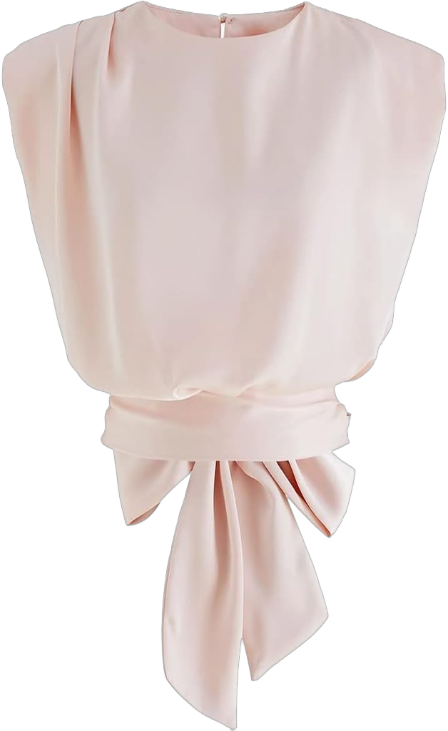 CHICWISH Women's White/Light Yellow/Sage/Pink/Pistachio Satin Tie Back Sleeveless Top