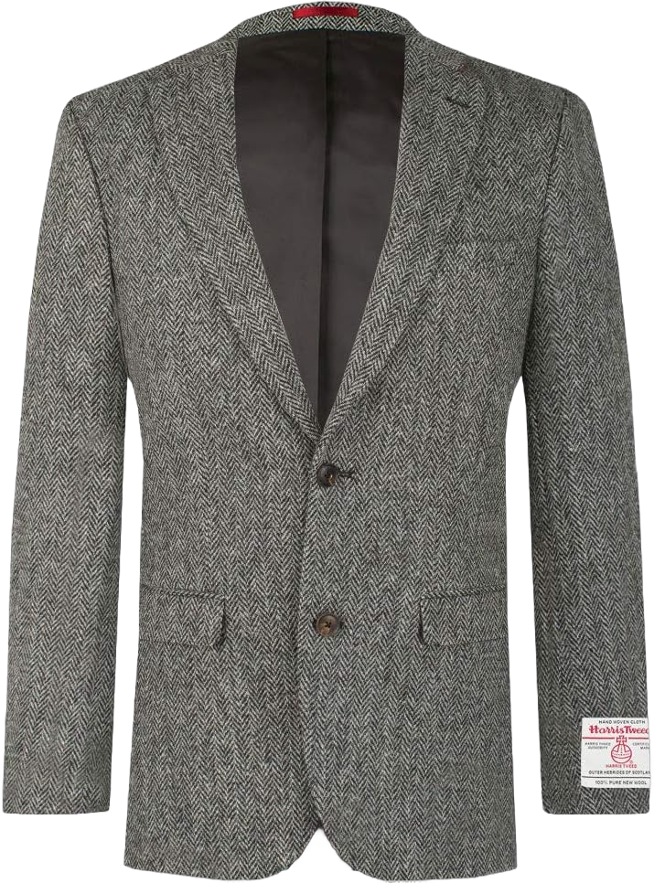 Dobell Harris Tweed Mens Grey Suit Jacket Regular Fit 100% Wool Herringbone