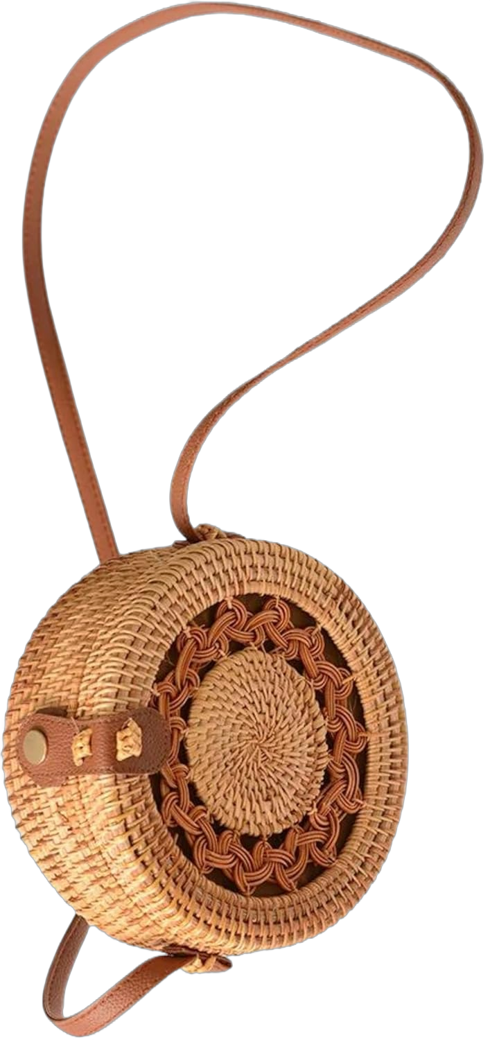 Handwoven rattan crossbody bags for women – Summer bali Handbage, Natural Wicker Woven Purse, Shoulder leather Straps