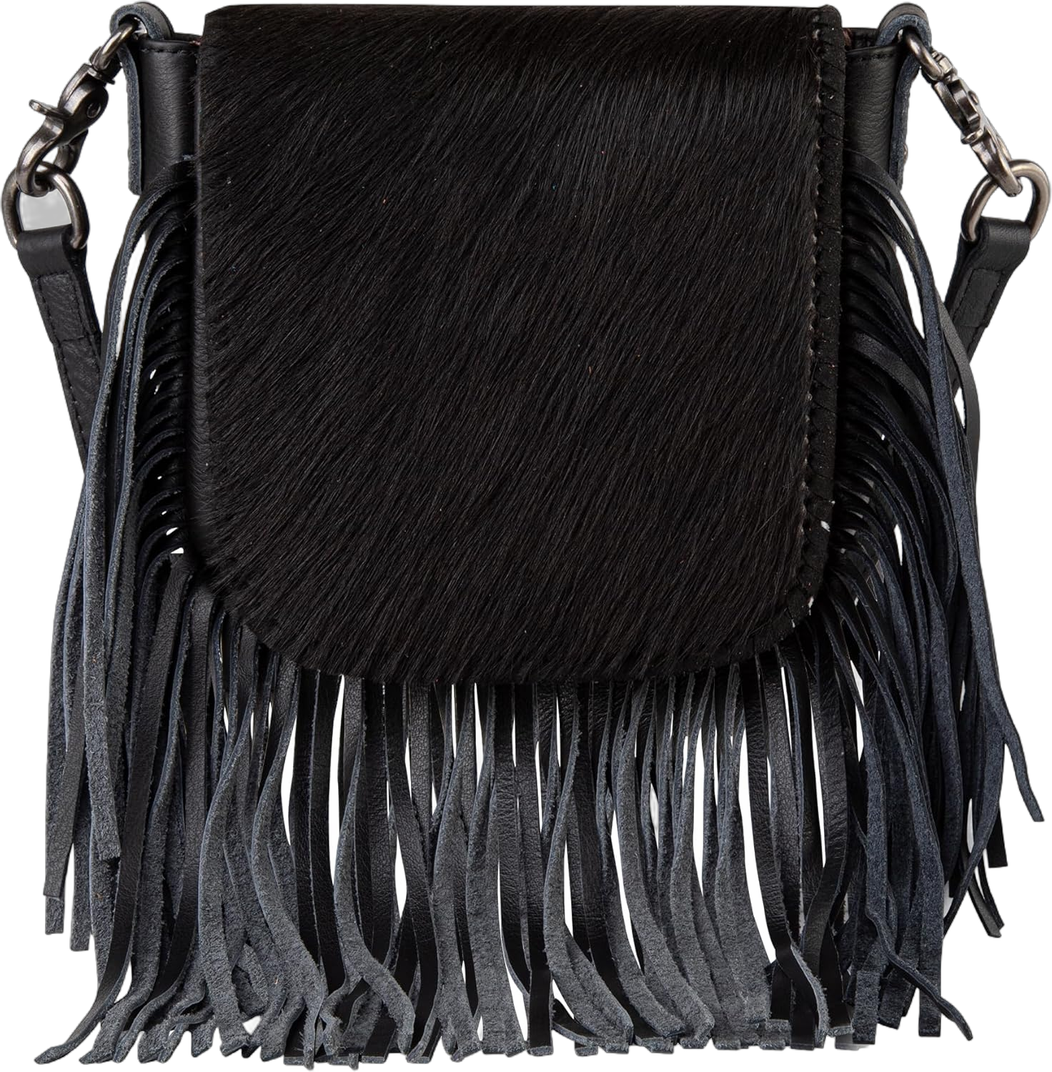 Montana West Cowhide Purse Fringe Western Purses for Women Small Crossbody Bags Wallet Leather Shoulder Cross Body Bag Crossbody Purse Black Western-RLC-L161BK