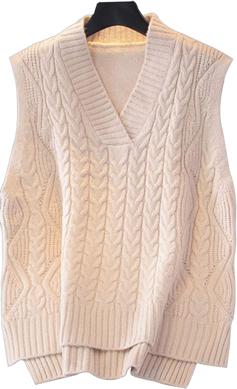 Women's Cable Knit V Neck Sweater Vest Soft Sleeveless Sweater Beige One Size