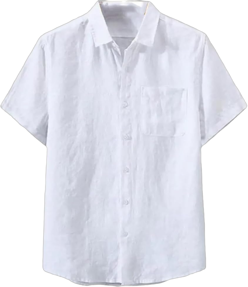 Dcvmvmn Men Button-Up Shirt Business Casual Wear Turn-Down Collar Solid Color Shirt Short Sleeve Large White