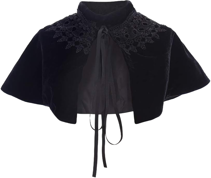 Velvet Cape Short Lace Shawl Lolita Cloak for Women Girls Dress Black