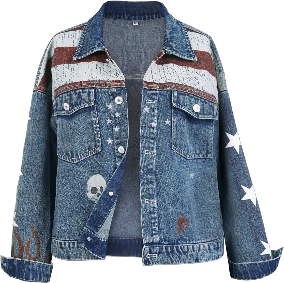 Women's Button Down Denim Jacket High Waist Denim Jacket Cosplay Denim Jacket Large Blue