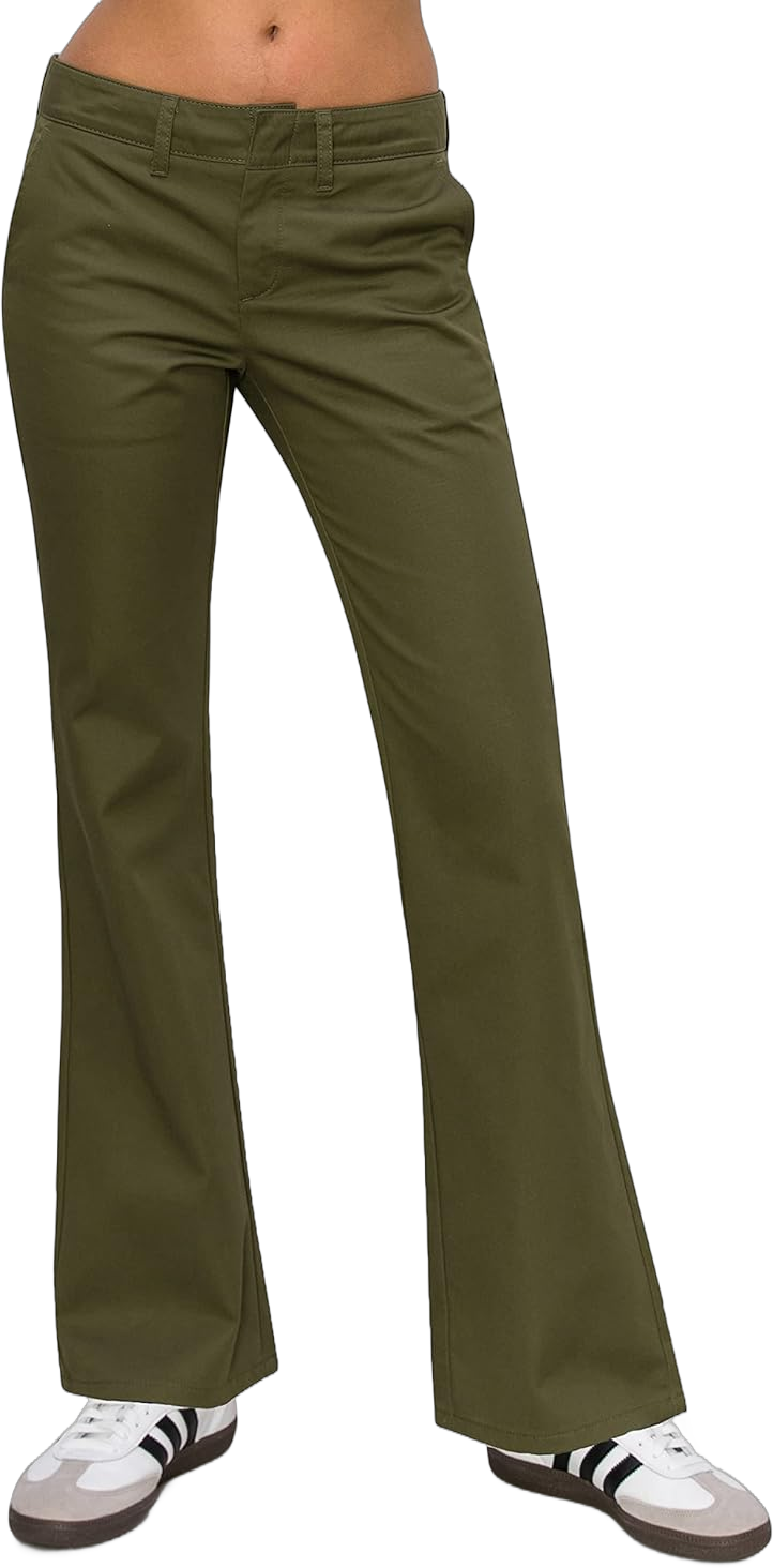KHAKI & BLUE Women's Work Pants – Low Rise Flared Leg Bootcut Casual Trousers with Pockets 14 Olive