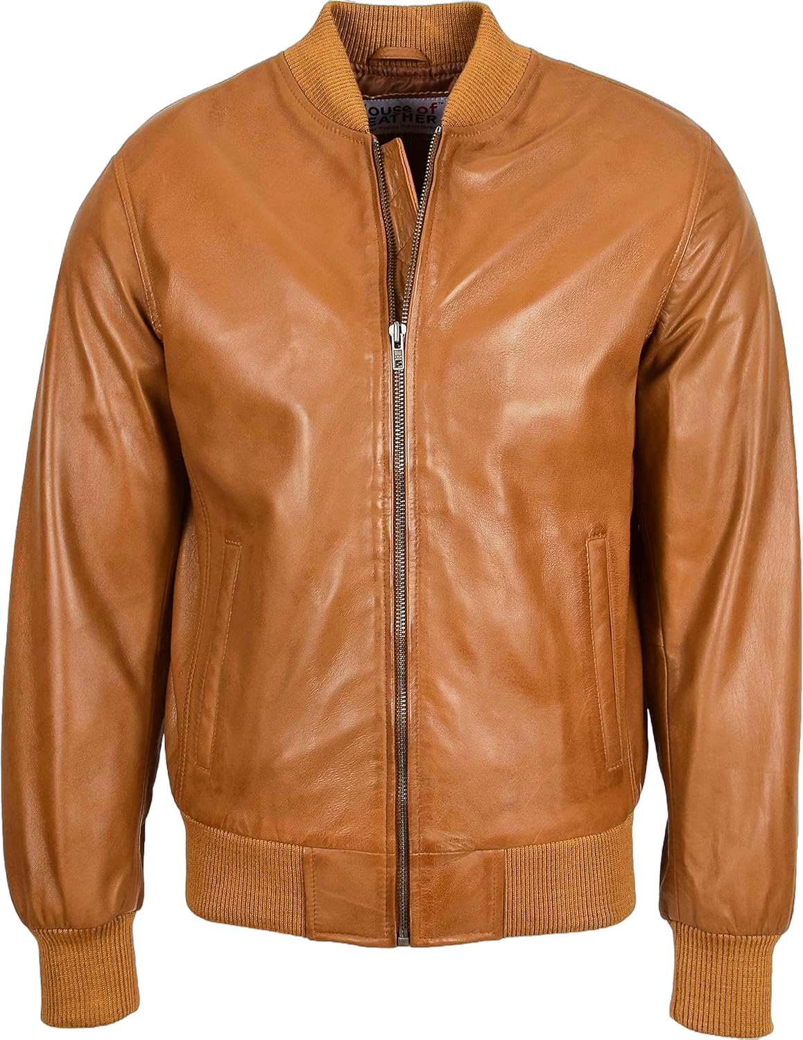 Mens Real Leather Bomber Jacket MA-1 Varsity Style Ryan Small Tan