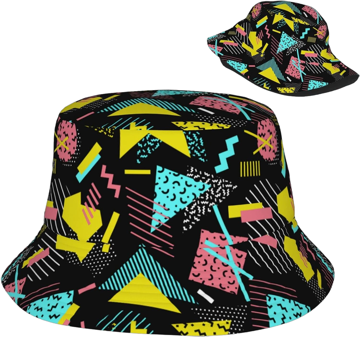 80s 90s Bucket Hats for Women Summer Sun Beach Travel Outdoor Fishing Cap Unisex Men Bucket Hat One Size 80s 90s Retro Vintage Abstract