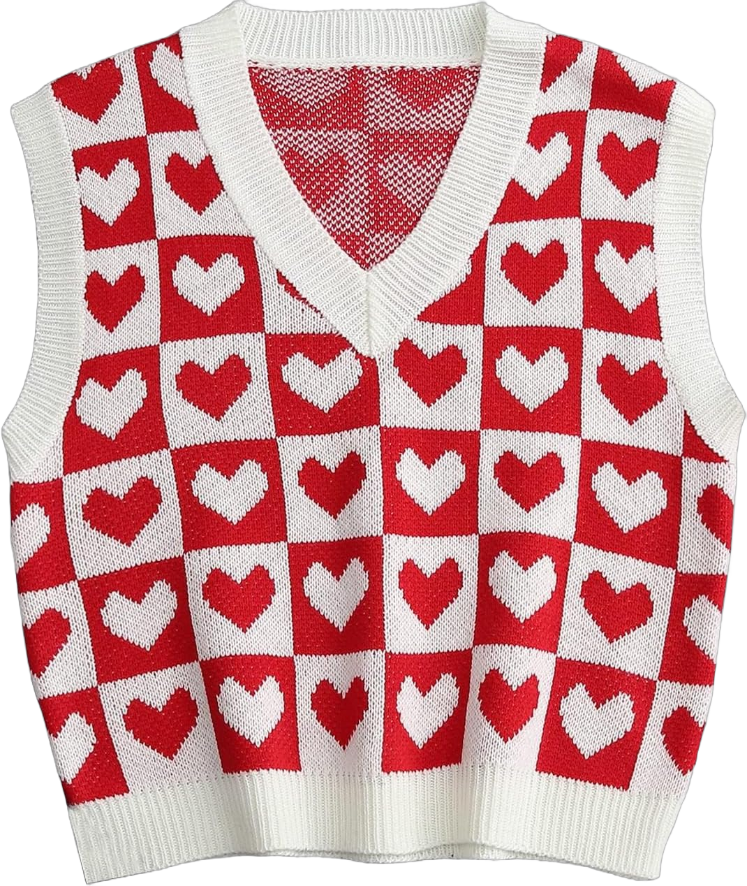 Floerns Women's Cute Heart Print V Neck Sleeveless Sweater Vest Knit Top Small Red White