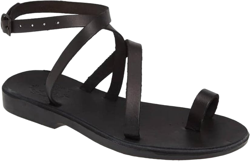 Jerusalem Sandals Womens Mara Black, Durable Handcrafted Real Leather Sandals, Women Sandal With Dainty Strappy Uppers, Adjustable Buckle Closure at the Ankle, Textured sole, Waterproof 36 (US Women's 5) M US Black