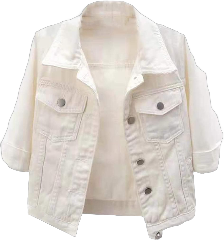 Denim Jacket Women's Top Solid Color Cropped Slim Fit Vintage Three-Quarter Sleeve Jacket 3X-Large White