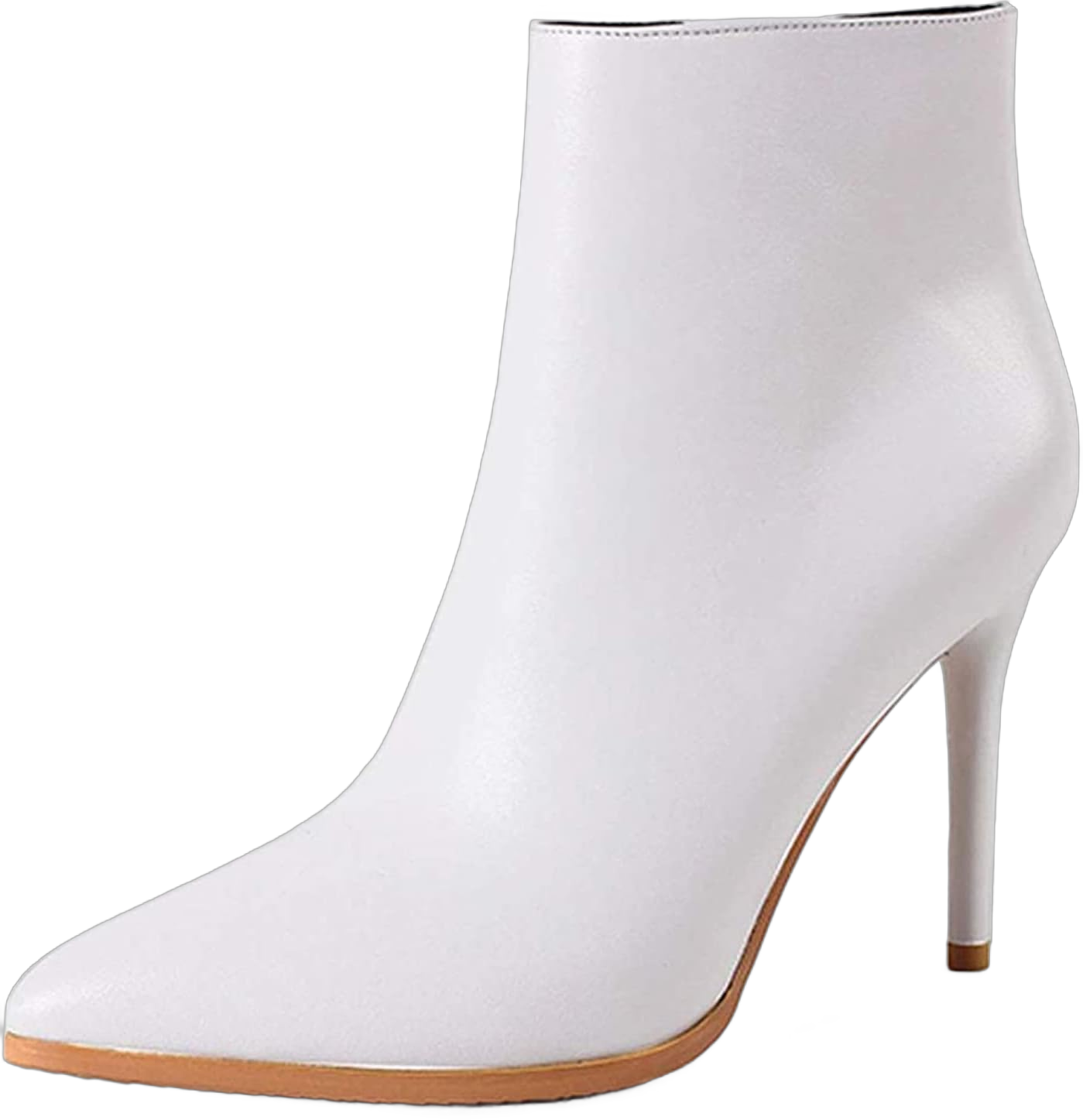 COLETER Women's Leather Ankle Boots Thin Heels Pointy Toe Zipper Daily Wear Booties 8.5 White