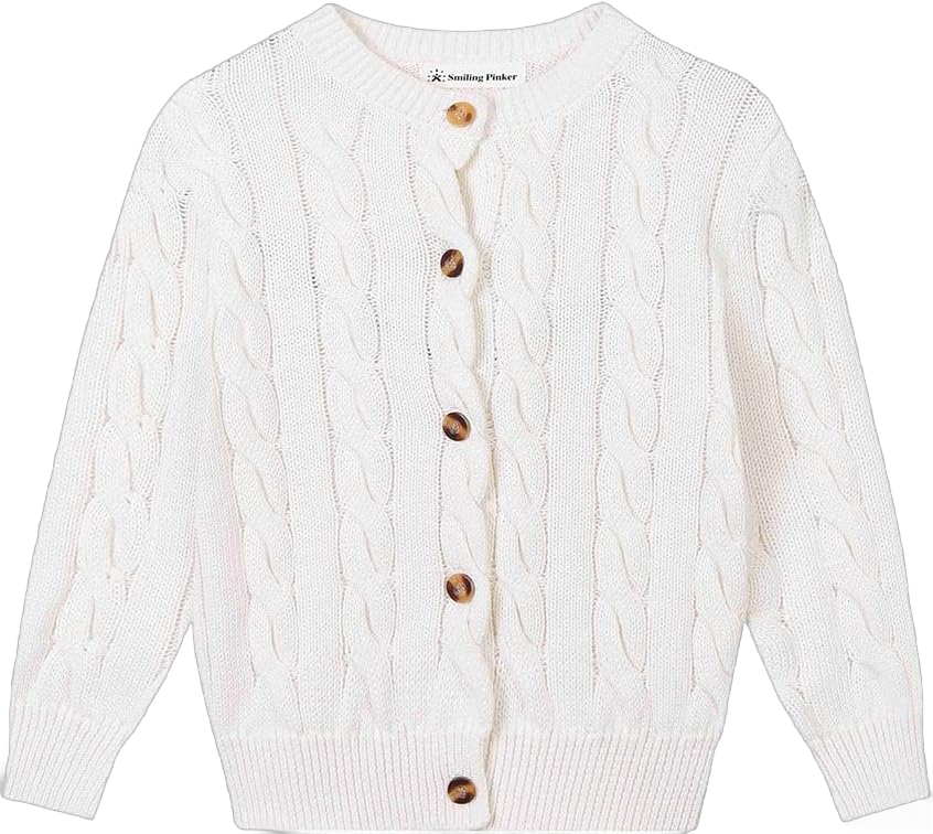 SMILING PINKER Boys Cardigan Sweater Toddler Cable Knit Long Sleeve Cotton Button Up Chunky Sweater Jacket 3-4T White