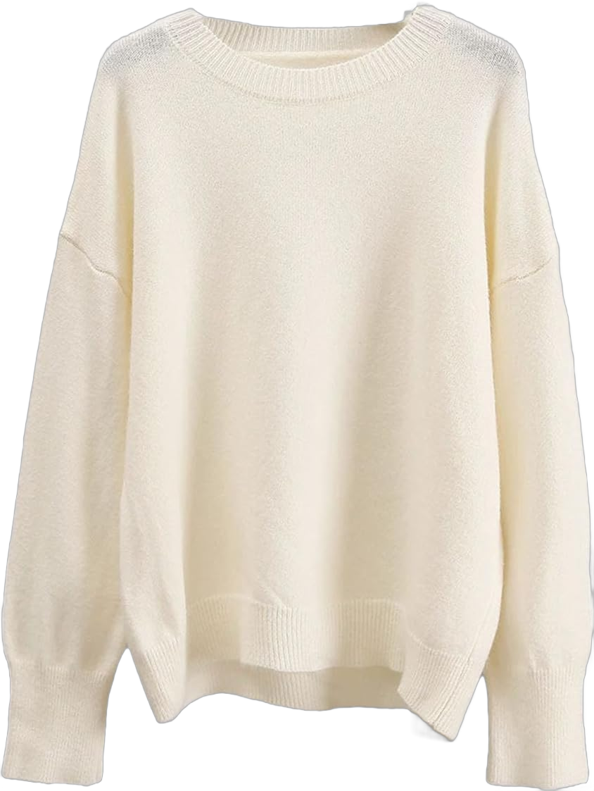 Rfmfkkg Women Crew Neck Sweater Long Sleeve Knitted Pullover Chic Soft Loose Casual Female Jumper One Size Beige